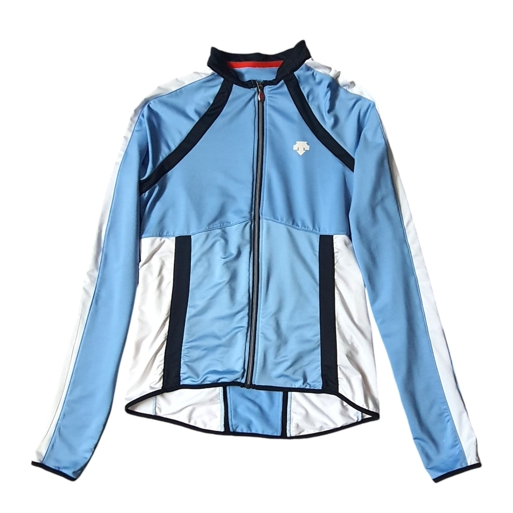 Descente Cycling Jersey Top Womens L Icefil Blue Long Sleeve Full Zip w/Pockets